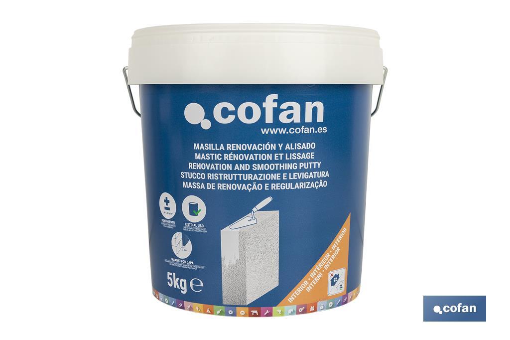 Mastic de rénovation et lissage en Pâte | Pour une utilisation en intérieur | Format de 350 g, 750 g et 5 kg - Cofan