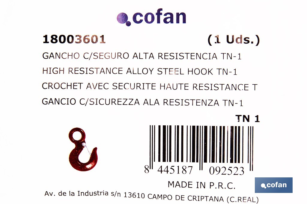 Gancho olhal com trava de segurança liga de aço - Cofan