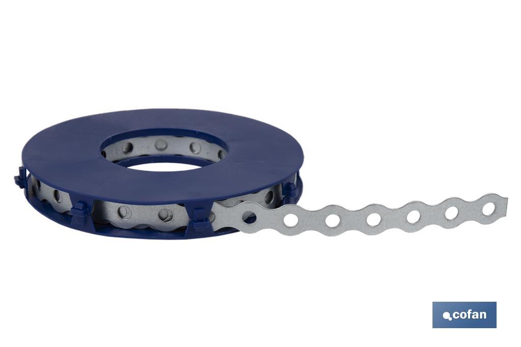 Rouleau de ruban perforé en acier galvanisé | Dimensions : 17 mm x 0,8 mm x 10 m - Cofan