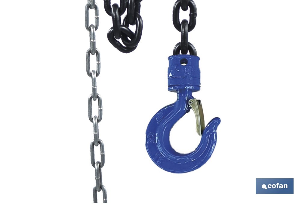 Polipasto de cadena manual | Altura de elevación: 6 m | Color: azul | Gancho resistente | Disponible en varias capacidades de carga - Cofan
