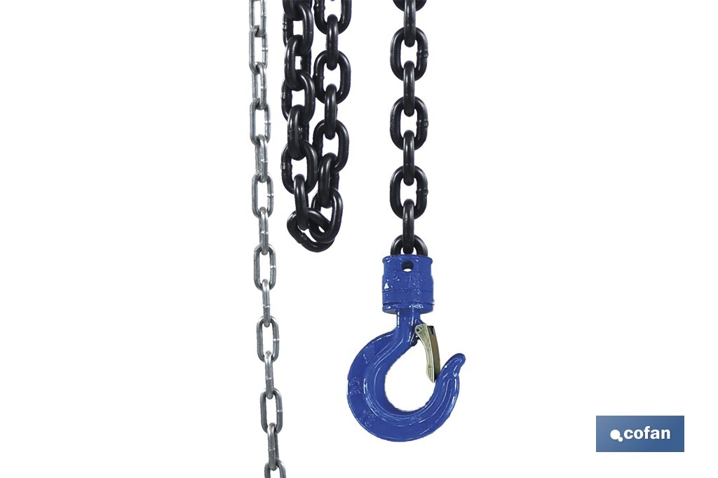 Polipasto de cadena manual | Altura de elevación: 6 m | Color: azul | Gancho resistente | Disponible en varias capacidades de carga - Cofan