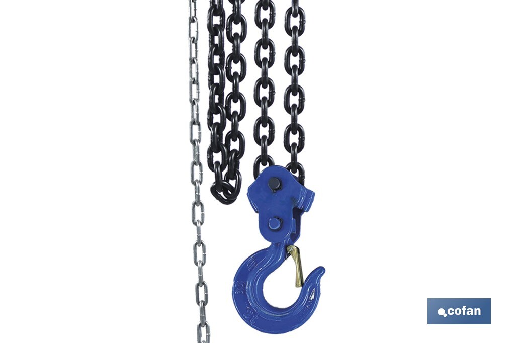 Polipasto de cadena manual | Altura de elevación: 6 m | Color: azul | Gancho resistente | Disponible en varias capacidades de carga - Cofan