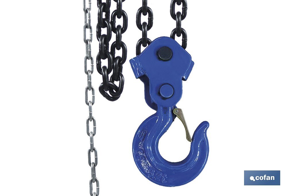 Polipasto de cadena manual | Altura de elevación: 6 m | Color: azul | Gancho resistente | Disponible en varias capacidades de carga - Cofan