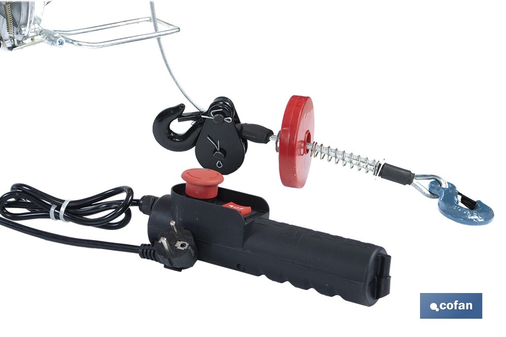 Polipasto eléctrico con parada de emergencia | Altura de elevación: 10/20 m | Protección IP54 | Incluye mando | Disponible en diferentes capacidades de carga - Cofan