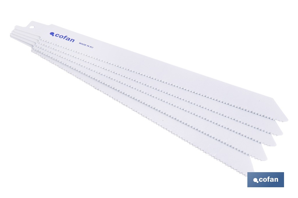 Hojas de sierra de sable universales bimetal para metales de 2 a 4 mm de espesor | Disponible en diferentes longitudes y pasos - Cofan