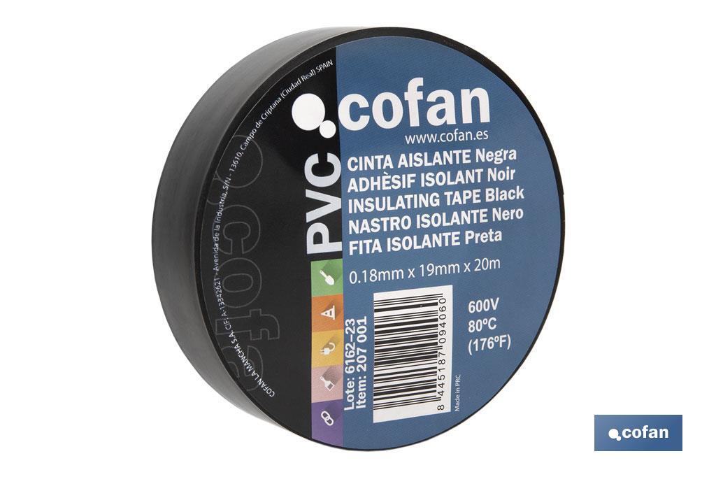 Cinta Aislante 130 Micras | Color negro | Resistente al voltaje, al calor y a diferentes ácidos y alcalinos - Cofan