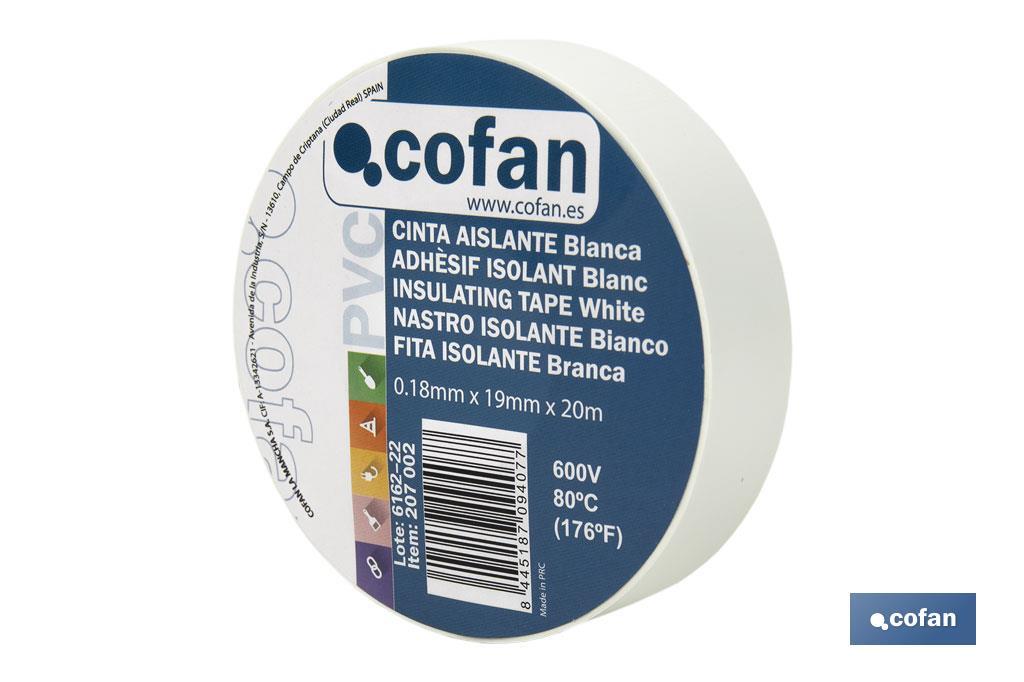 Cinta Aislante 130 Micras | Color blanco | Resistente al voltaje, al calor y a diferentes ácidos y alcalinos - Cofan