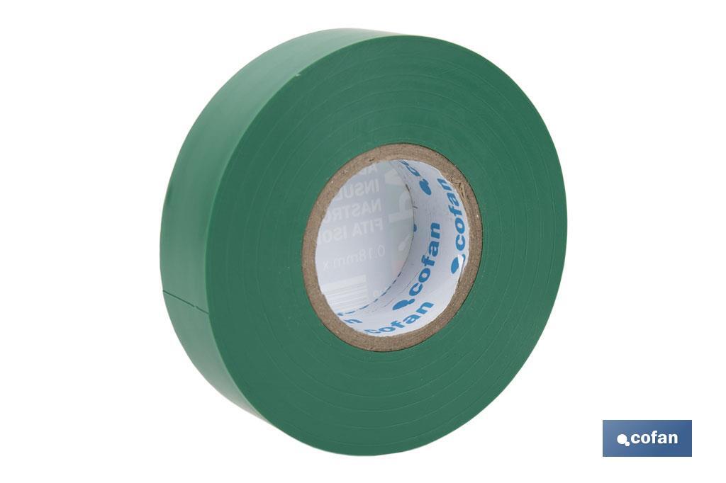 Insulating tape 180 microns | Green | Resistant to voltage, heat and different acids and alkaline materials - Cofan