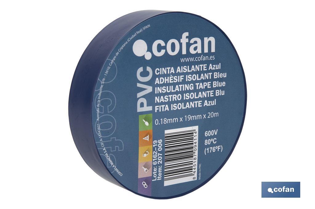 Cinta Aislante 180 Micras | Color azul | Resistente al voltaje, al calor y a diferentes ácidos y alcalinos - Cofan