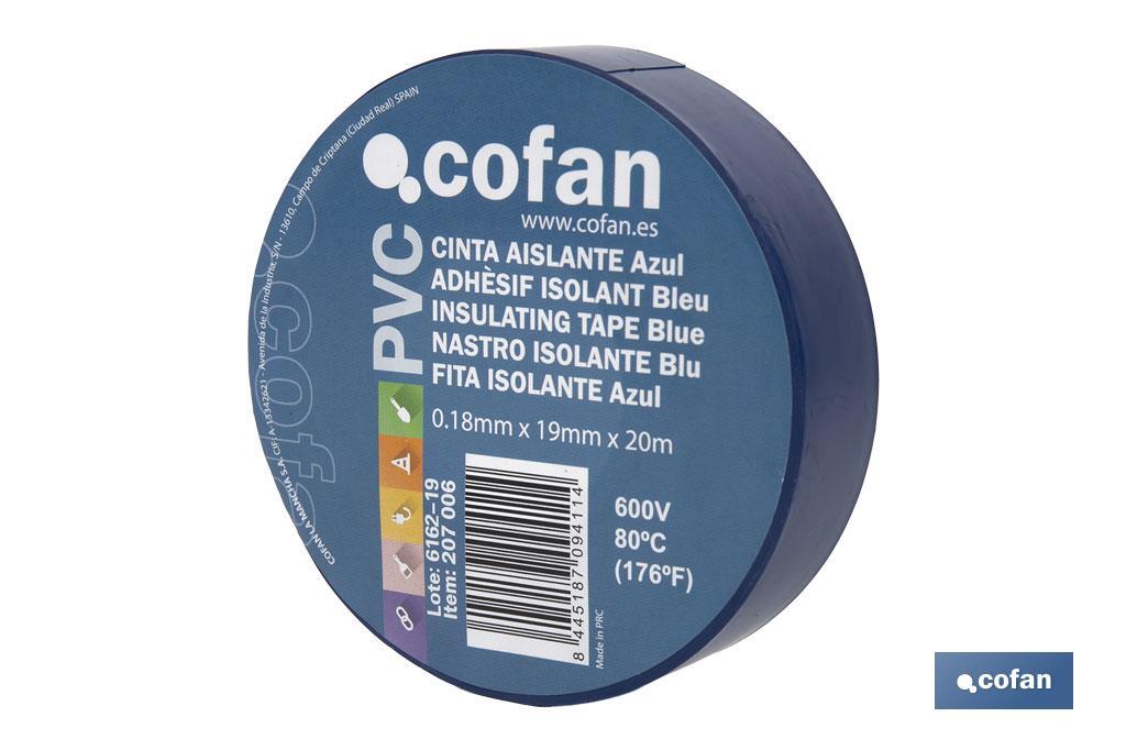 Ruban isolant 180 microns | Couleur bleue | Résistant à la tension, à la chaleur et à plusieurs acides et alcalins - Cofan