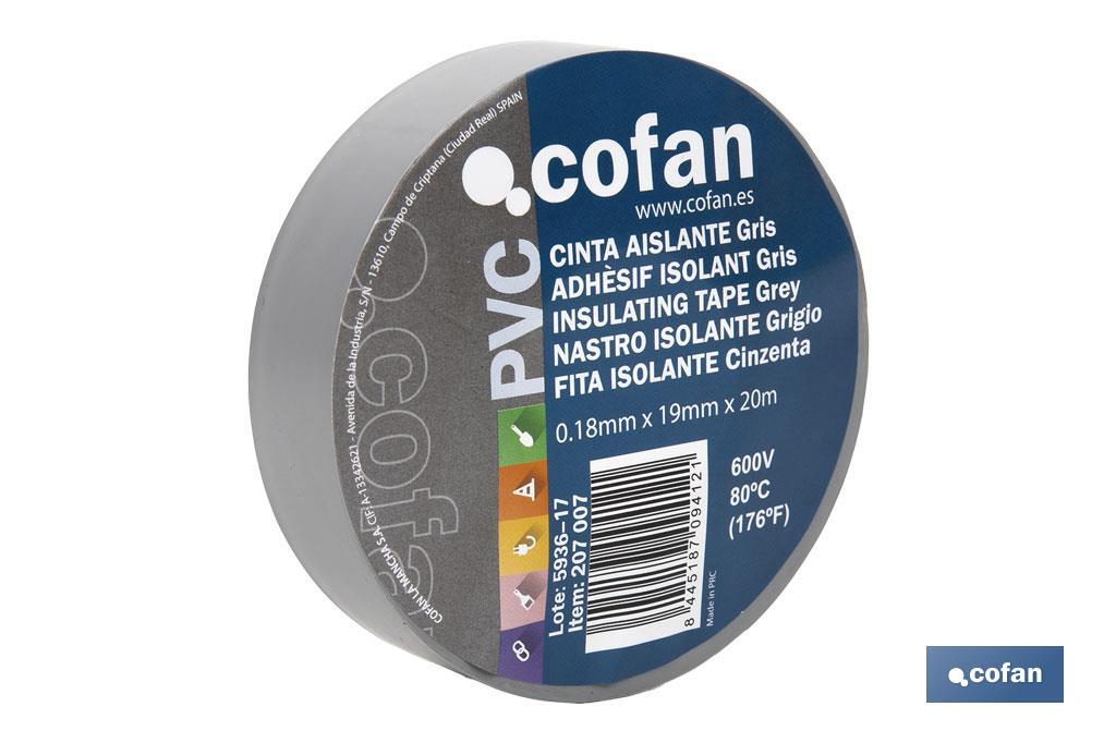 Cinta Aislante 180 Micras | Color gris | Resistente al voltaje, al calor y a diferentes ácidos y alcalinos - Cofan