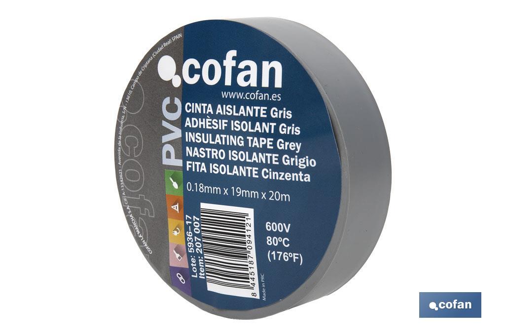 Cinta Aislante 180 Micras | Color gris | Resistente al voltaje, al calor y a diferentes ácidos y alcalinos - Cofan