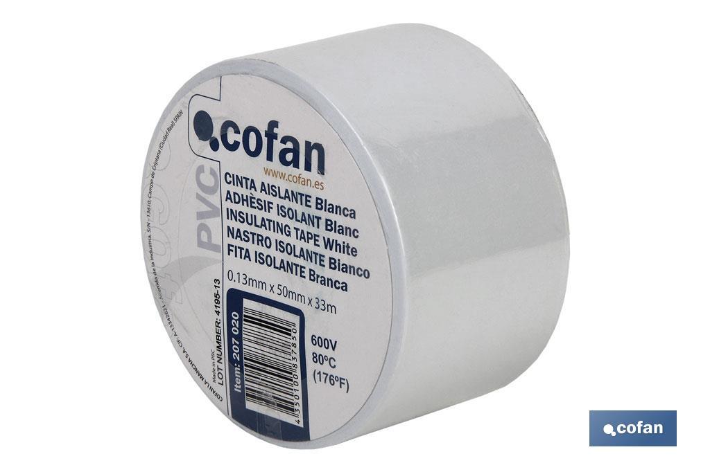 Insulating tape 130 microns | White | Resistant to voltage, heat and different acids and alkaline materials - Cofan