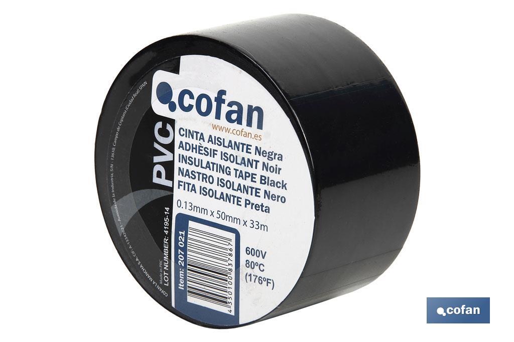 Insulating tape 180 microns | Black | Resistant to voltage, heat and different acids and alkaline materials - Cofan