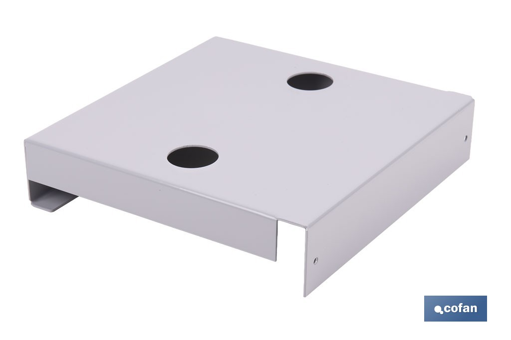 Bandeja metálica para exposición de grifería | Montaje horizontal o vertical | Medidas: 23,5 x 23,5 x 7,5 cm - Cofan