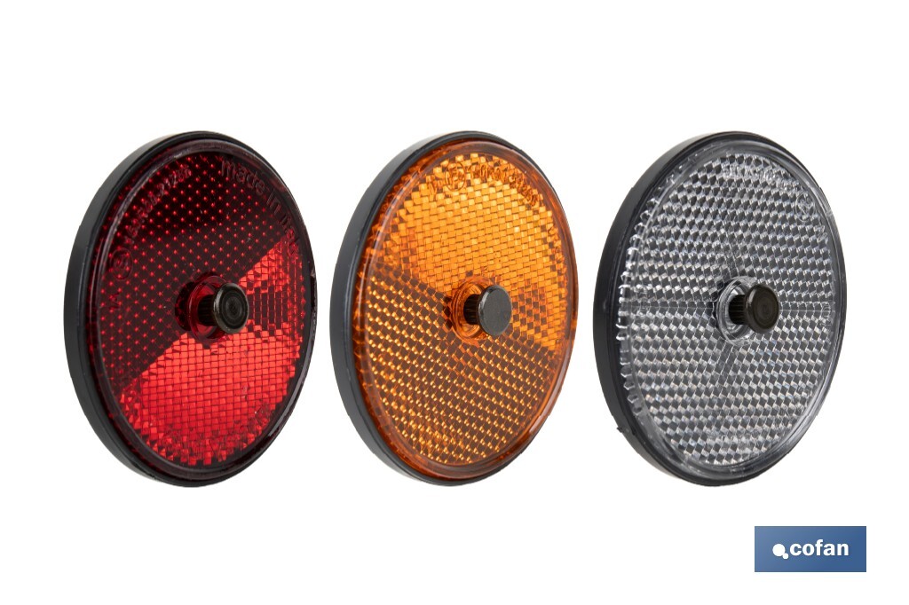 Retrorrefletores redondos com parafuso para fixação em veículos | 3 Cores e 2 tamanhos diferentes - Cofan