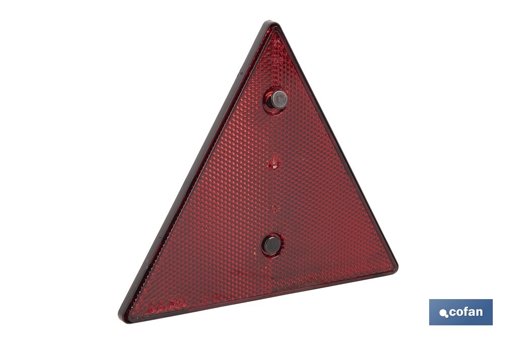 Catadióptrico triangular con agujero | Producto homologado | Disponible con o sin tornillos | Medidas: 155 x 137 mm - Cofan