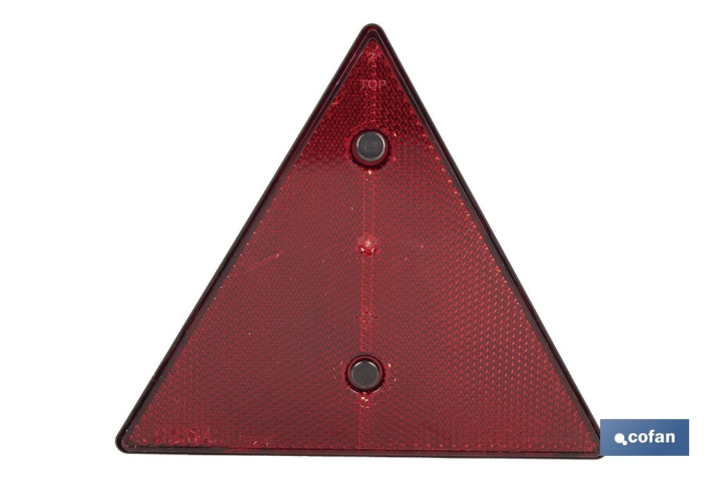 Catadióptrico triangular con agujero | Producto homologado | Disponible con o sin tornillos | Medidas: 155 x 137 mm - Cofan