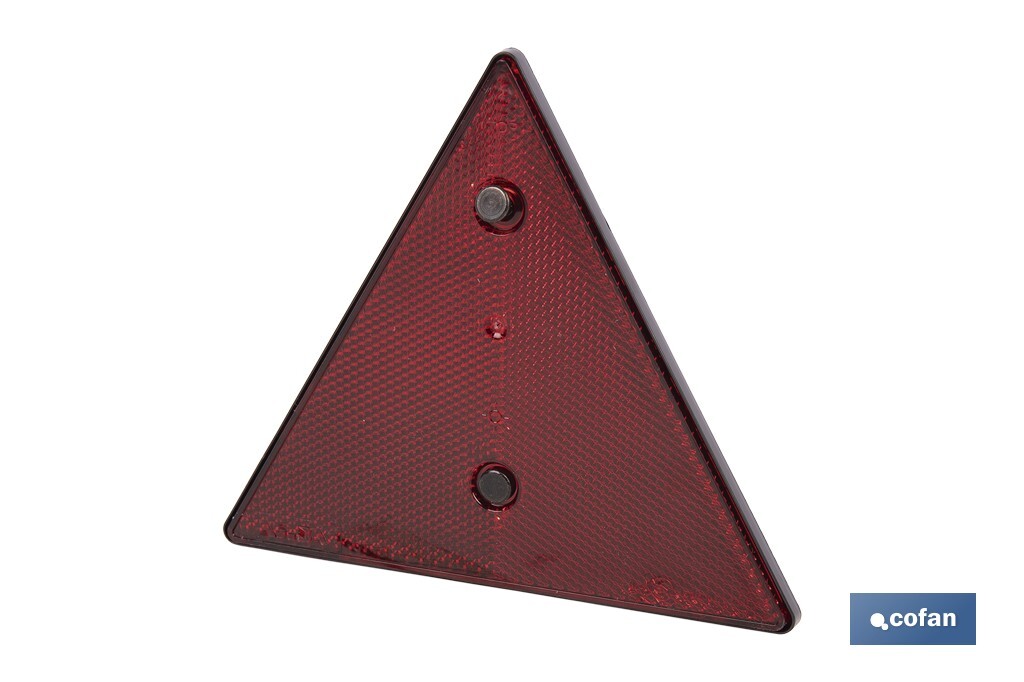 Catadióptrico triangular con agujero | Producto homologado | Disponible con o sin tornillos | Medidas: 155 x 137 mm - Cofan