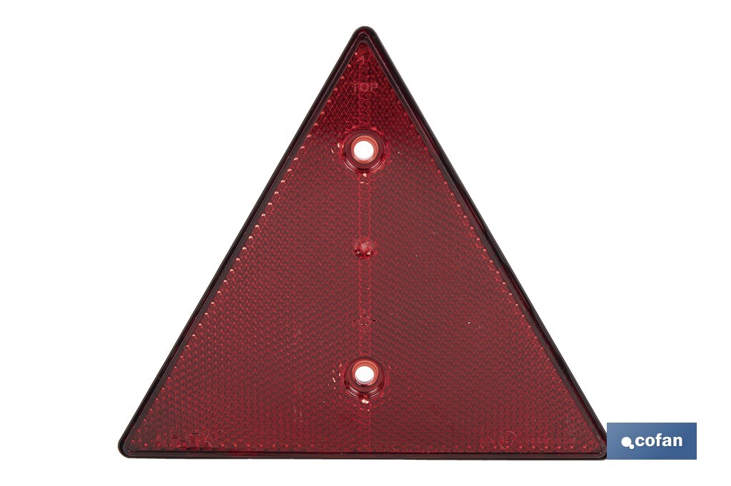 Catadióptrico triangular con agujero | Producto homologado | Disponible con o sin tornillos | Medidas: 155 x 137 mm - Cofan