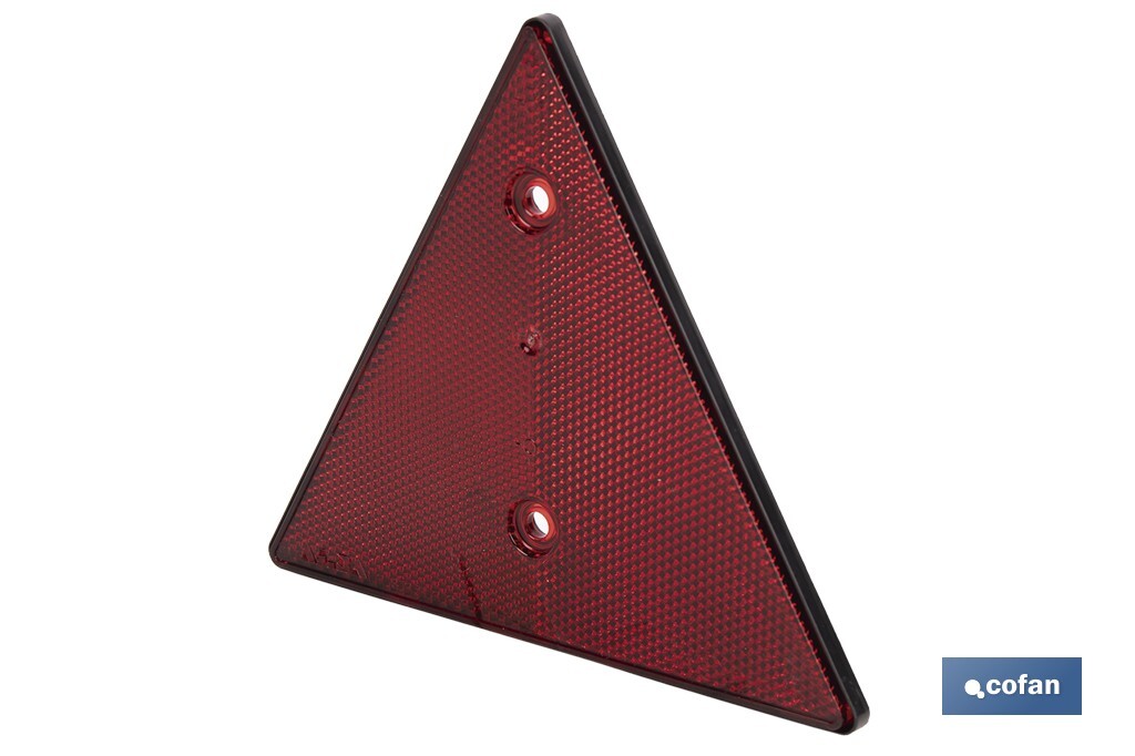 Catadióptrico triangular con agujero | Producto homologado | Disponible con o sin tornillos | Medidas: 155 x 137 mm - Cofan