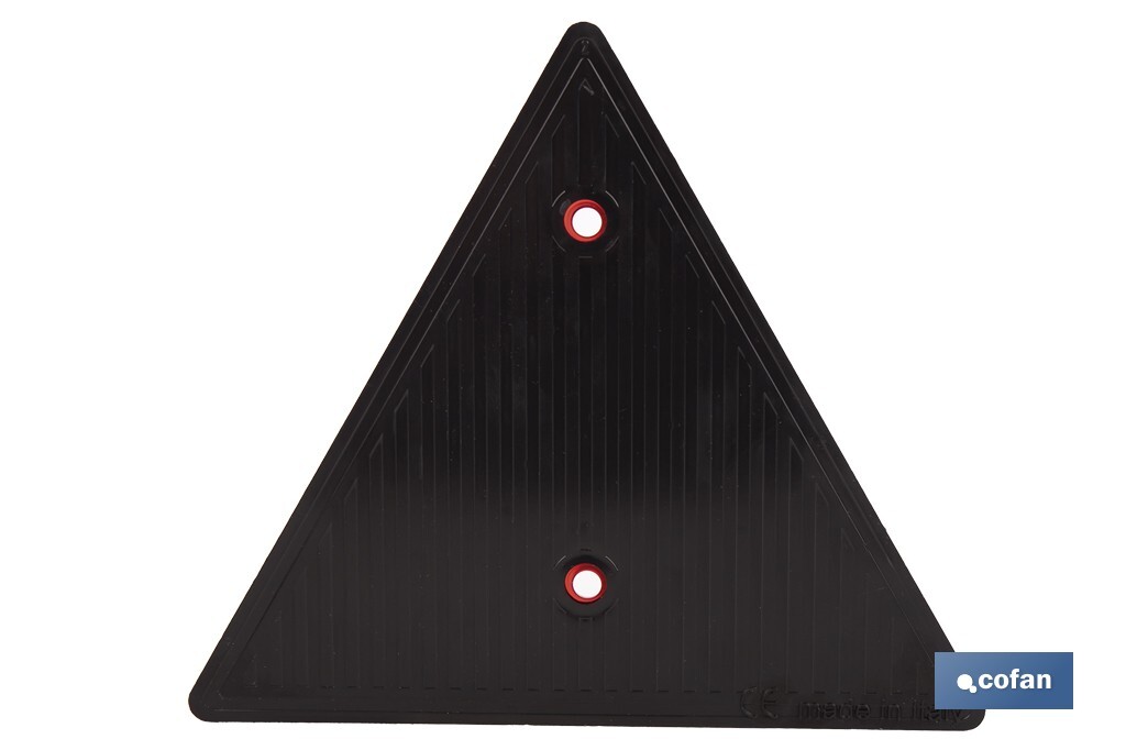 Catadióptrico triangular con agujero | Producto homologado | Disponible con o sin tornillos | Medidas: 155 x 137 mm - Cofan