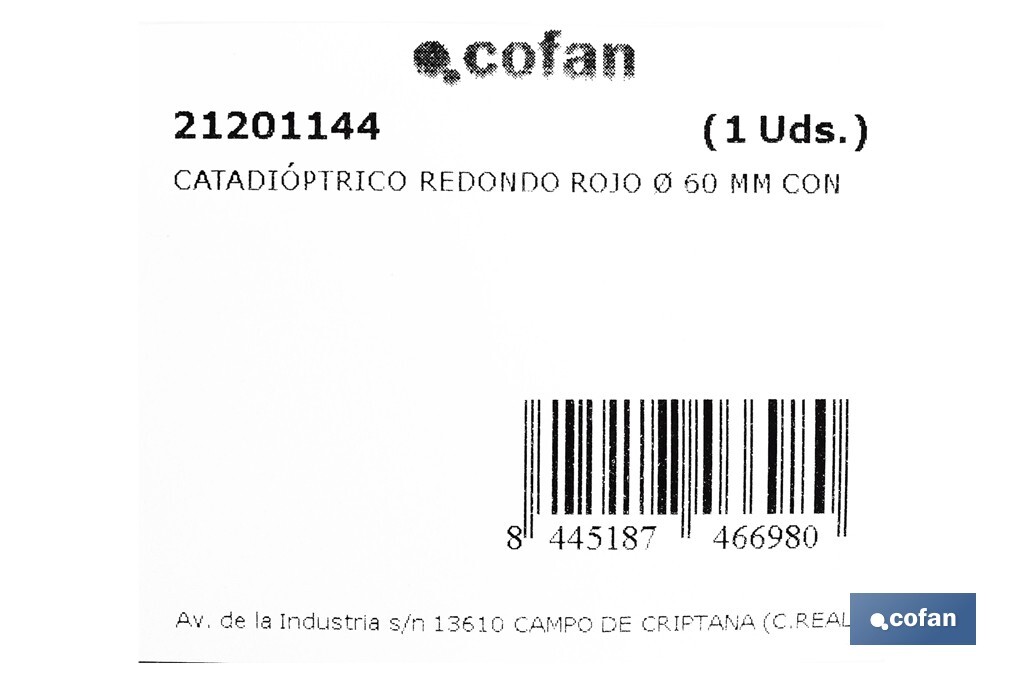 Round reflectors without screw | Adhesive backing | Approved product | Diameter: 60 mm | Available in 3 different colours - Cofan