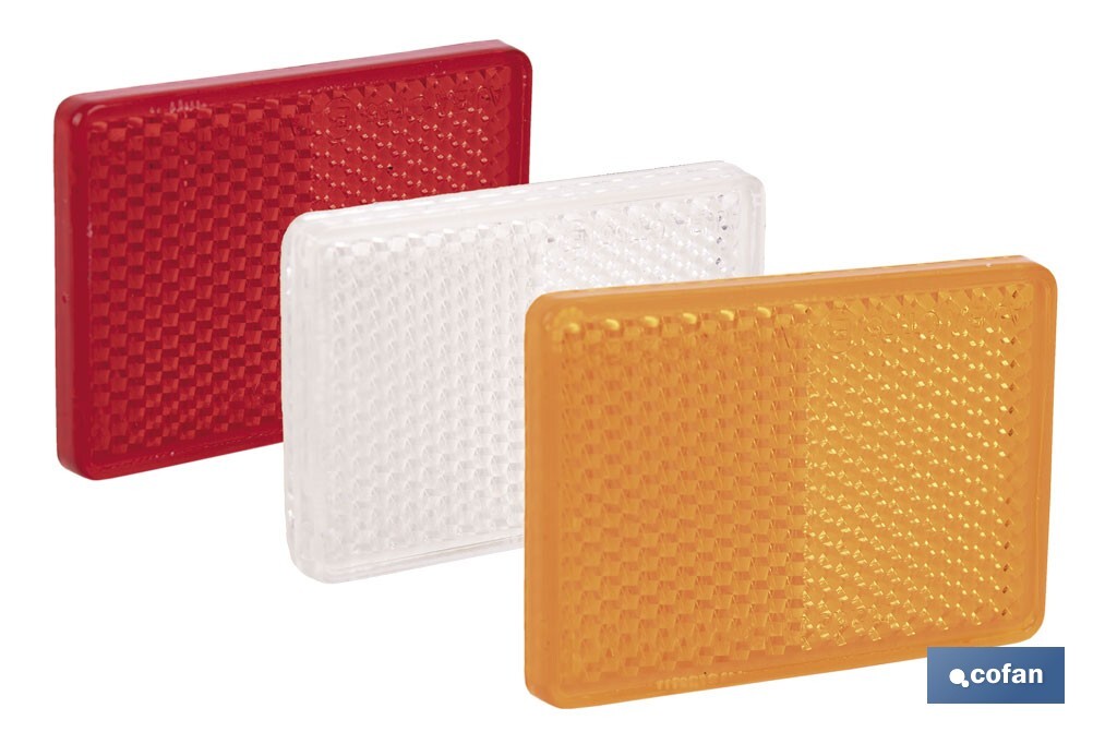 Adhesive rectangular reflector | Approved product | Available in 3 different colours | Size: 56 x 39 mm - Cofan