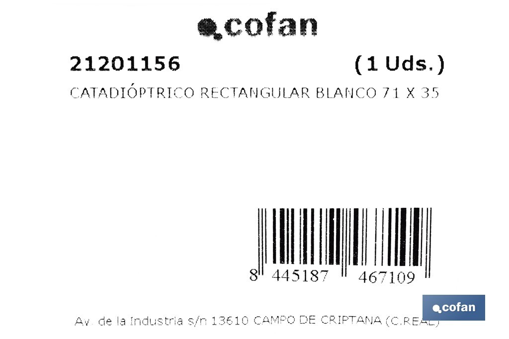 Adhesive rectangular reflector | Approved product | Available in 3 different colours | Size: 71 x 35 mm - Cofan