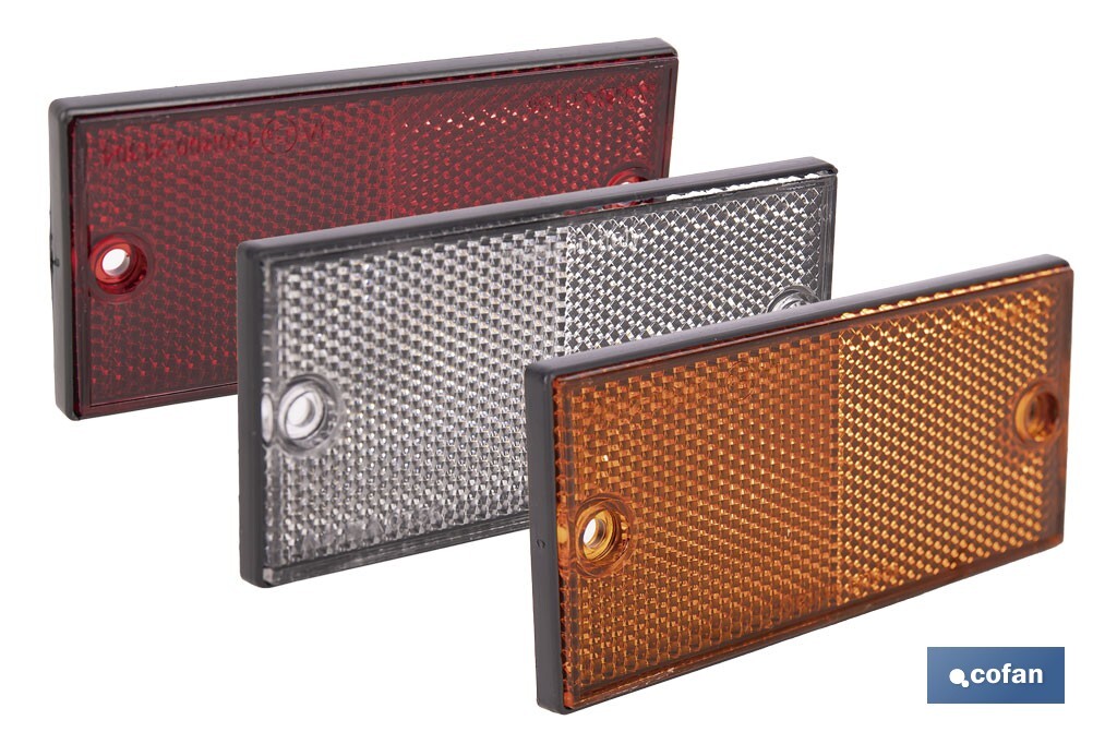 Rectangular reflector with holes | Screws not included | Approved product | Available in 3 different colours | Size: 106 x 50 mm - Cofan