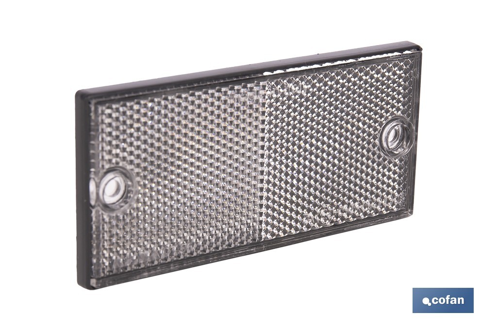 Rectangular reflector with holes | Screws not included | Approved product | Available in 3 different colours | Size: 106 x 50 mm - Cofan