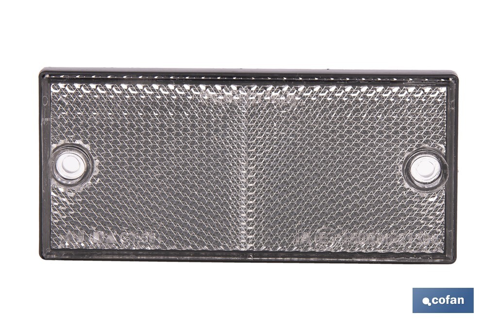 Rectangular reflector with holes | Screws not included | Approved product | Available in 3 different colours | Size: 106 x 50 mm - Cofan