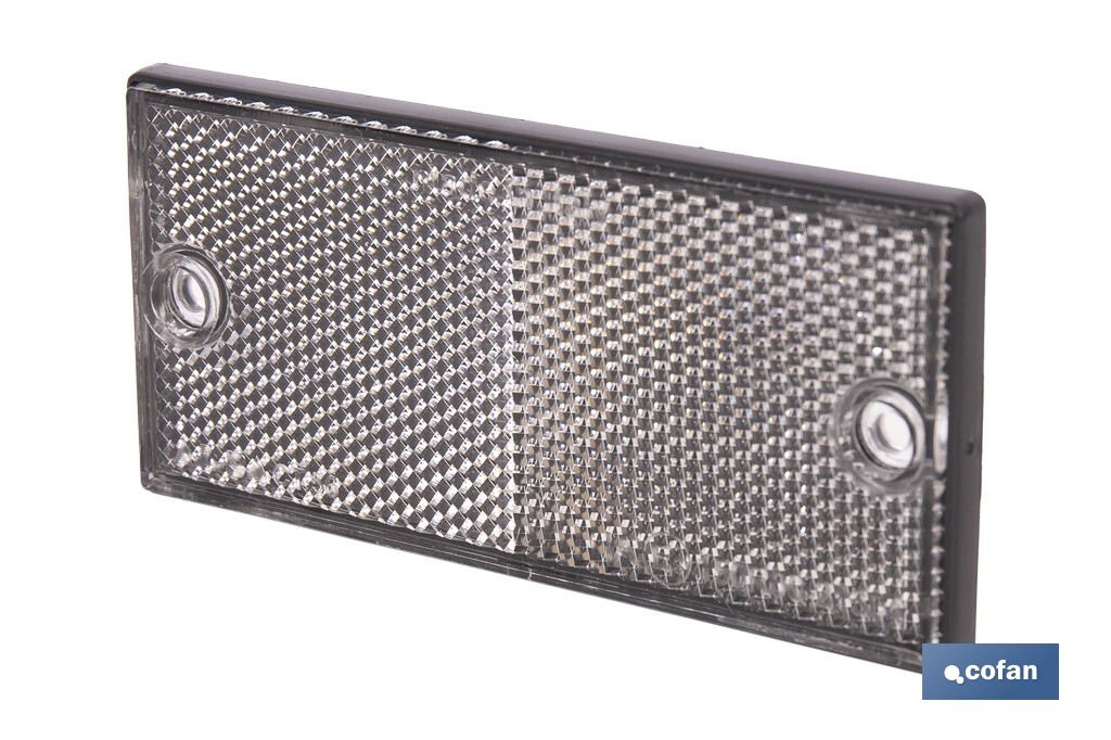 Rectangular reflector with holes | Screws not included | Approved product | Available in 3 different colours | Size: 106 x 50 mm - Cofan