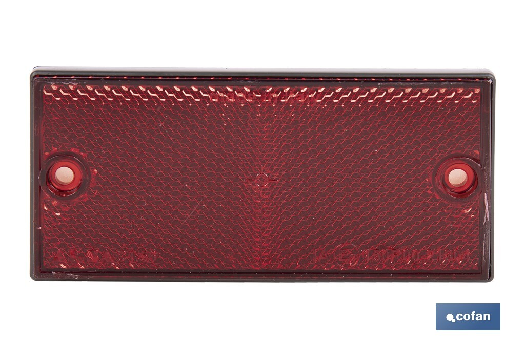 Rectangular reflector with 2 holes and adhesive backing | Screws not included | Approved product | Available in 3 different colours | Size: 106 x 50 mm - Cofan
