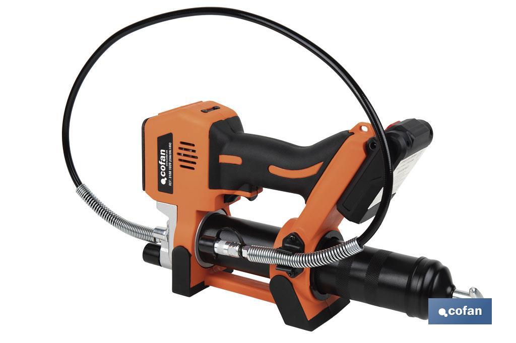 Pistola engrasadora a batería | Batería Li-ion 21 V 2 Ah | Presión máxima: 690 bar | Adecuada para cartuchos de 400 ml - Cofan