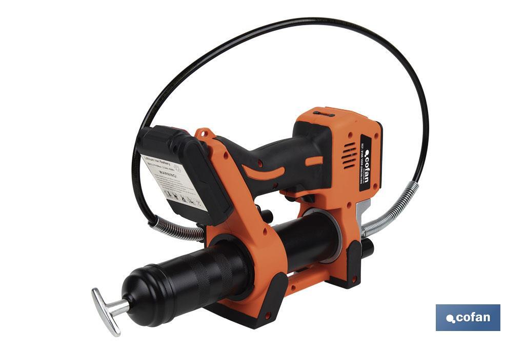 Pistola engrasadora a batería | Batería Li-ion 21 V 2 Ah | Presión máxima: 690 bar | Adecuada para cartuchos de 400 ml - Cofan