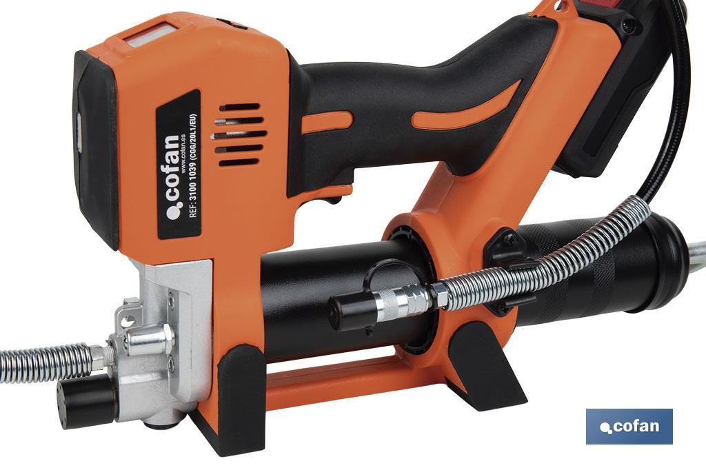Pistola engrasadora a batería | Batería Li-ion 21 V 2 Ah | Presión máxima: 690 bar | Adecuada para cartuchos de 400 ml - Cofan