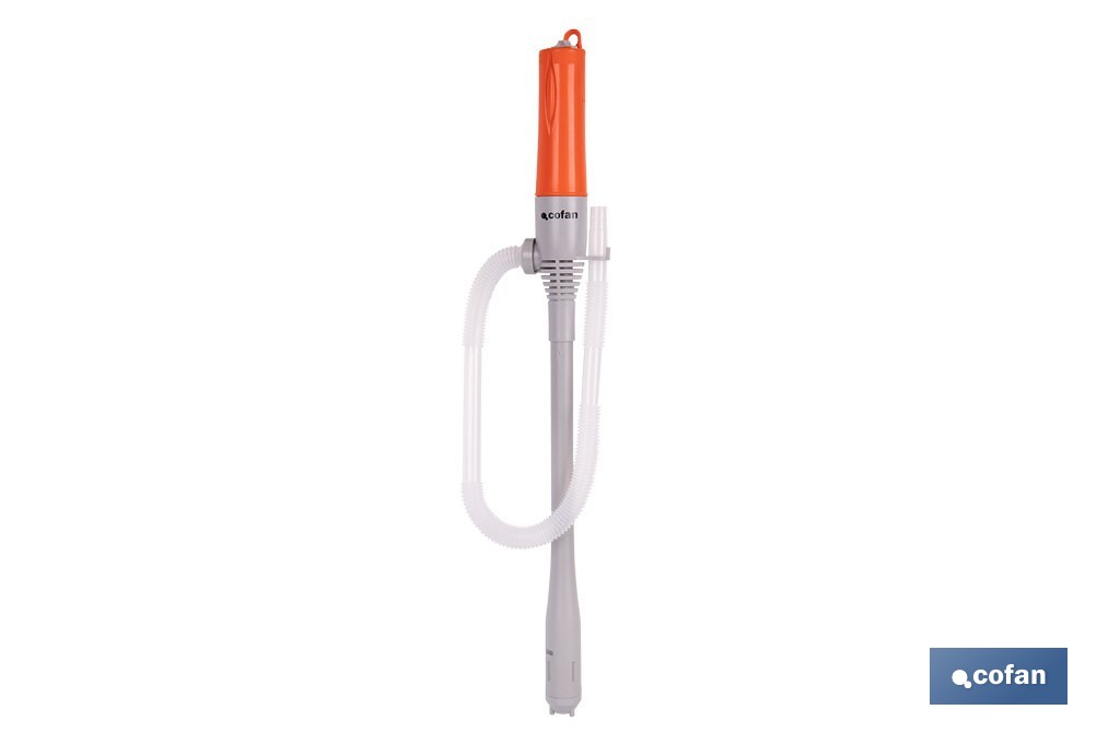 Bomba de transferencia de líquidos portátil | Funcionamiento a pilas | Bomba autocebante con manguera de 60 cm - Cofan