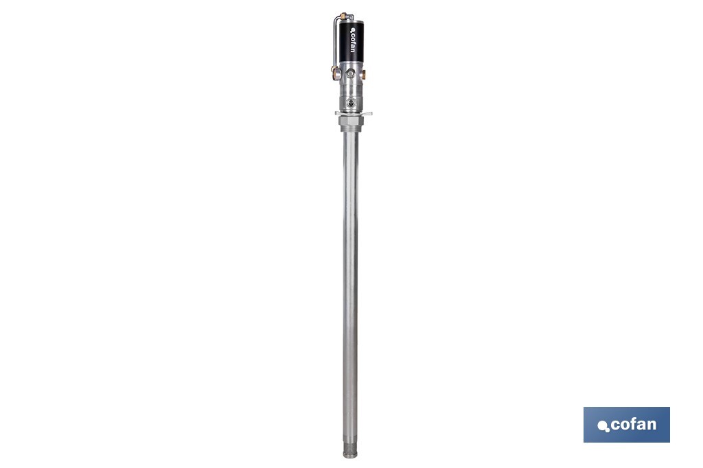 Bomba neumática lubricante | Relación 3:1 | Caudal: 14 LPM | Presión máxima: 10 bares | Disponible para bidones de 60 o 205 litros - Cofan