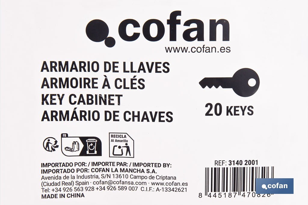Armario metálico para llaves con cerradura | Incluye 2 llaves y kit de fijación | Disponible para 20, 40, 60 y 80 llaves - Cofan