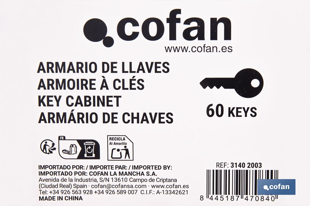 Armario metálico para llaves con cerradura | Incluye 2 llaves y kit de fijación | Disponible para 20, 40, 60 y 80 llaves - Cofan