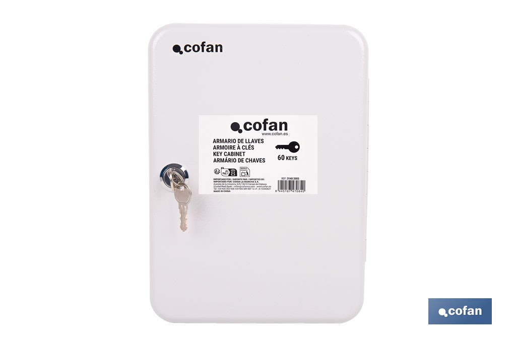Armario metálico para llaves con cerradura | Incluye 2 llaves y kit de fijación | Disponible para 20, 40, 60 y 80 llaves - Cofan