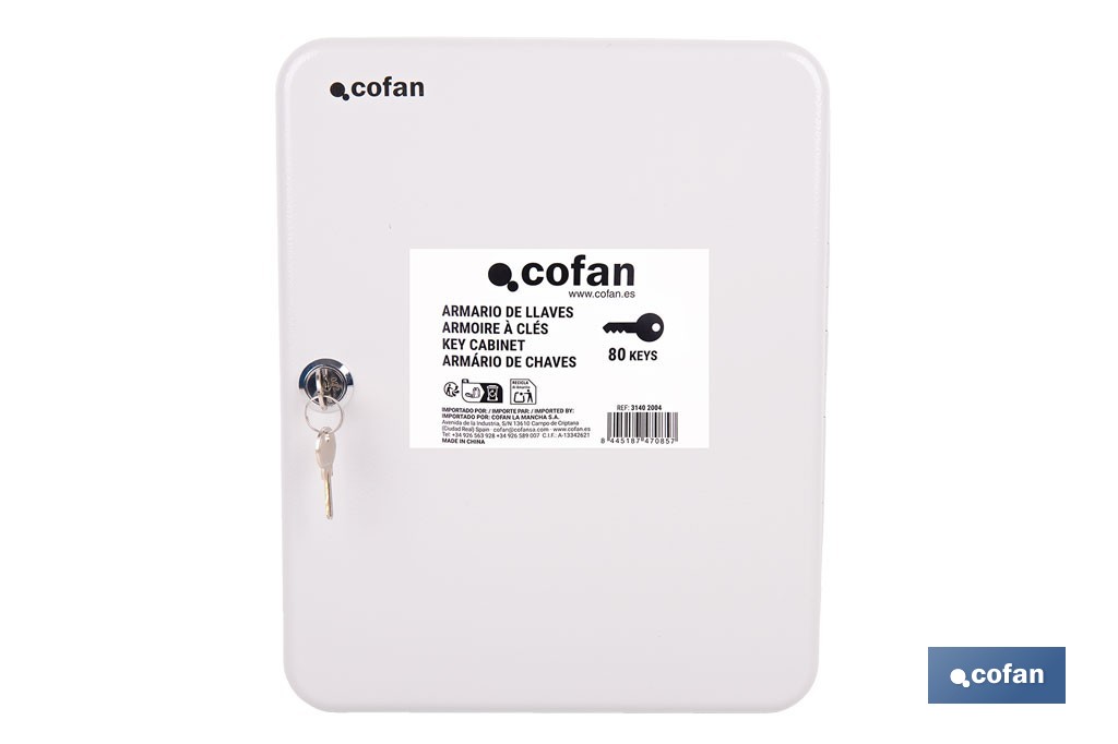 Armario metálico para llaves con cerradura | Incluye 2 llaves y kit de fijación | Disponible para 20, 40, 60 y 80 llaves - Cofan