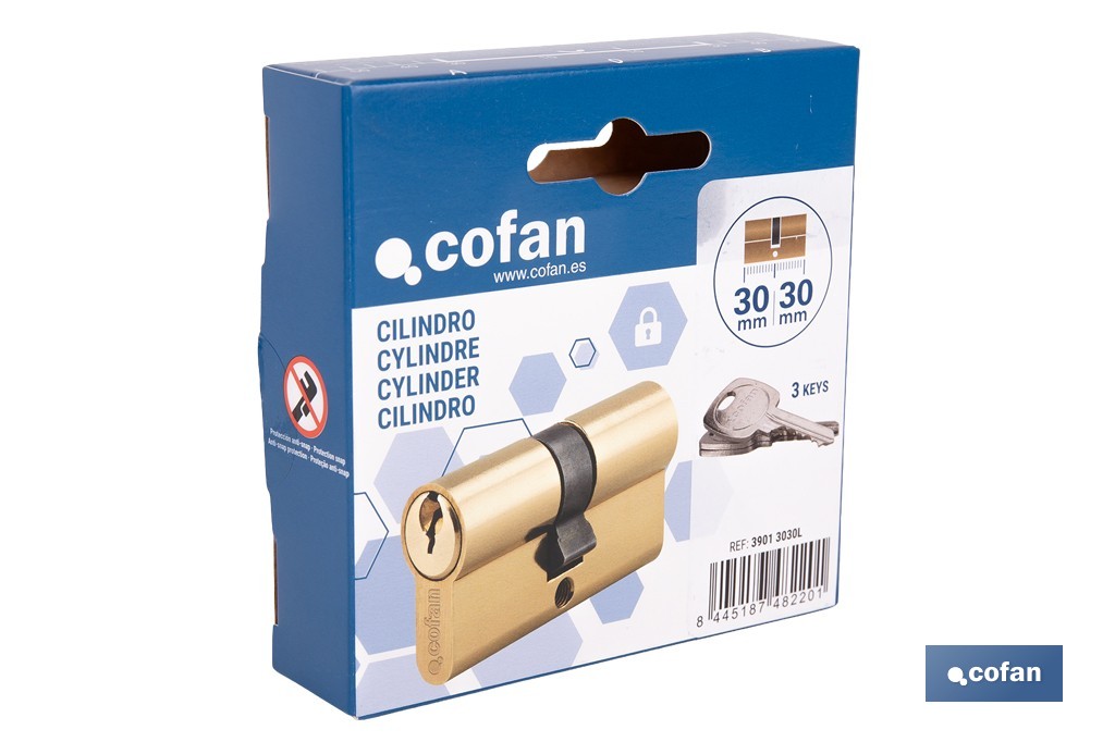 Cilindro de perfil europeo con acabado en latón | Disponible en diferentes medidas - Cofan