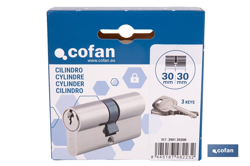 Cilindro de perfil europeo con acabado en níquel | Disponible en diferentes medidas - Cofan
