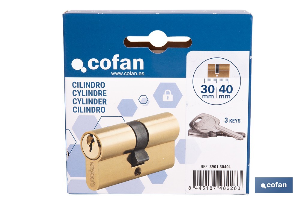 Cilindro de perfil europeo con acabado en latón | Disponible en diferentes medidas - Cofan