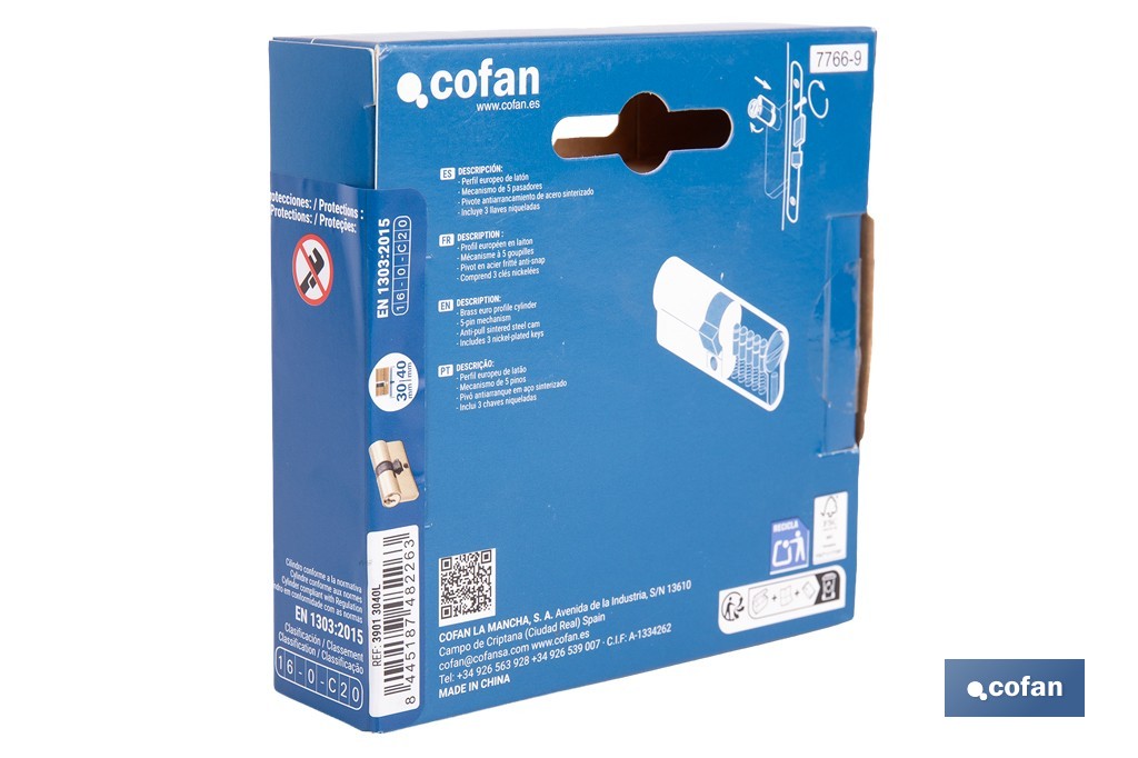 Cilindro de perfil europeo con acabado en latón | Disponible en diferentes medidas - Cofan
