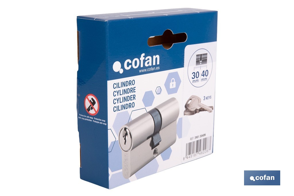 Cilindro de perfil europeo con acabado en níquel | Disponible en diferentes medidas - Cofan