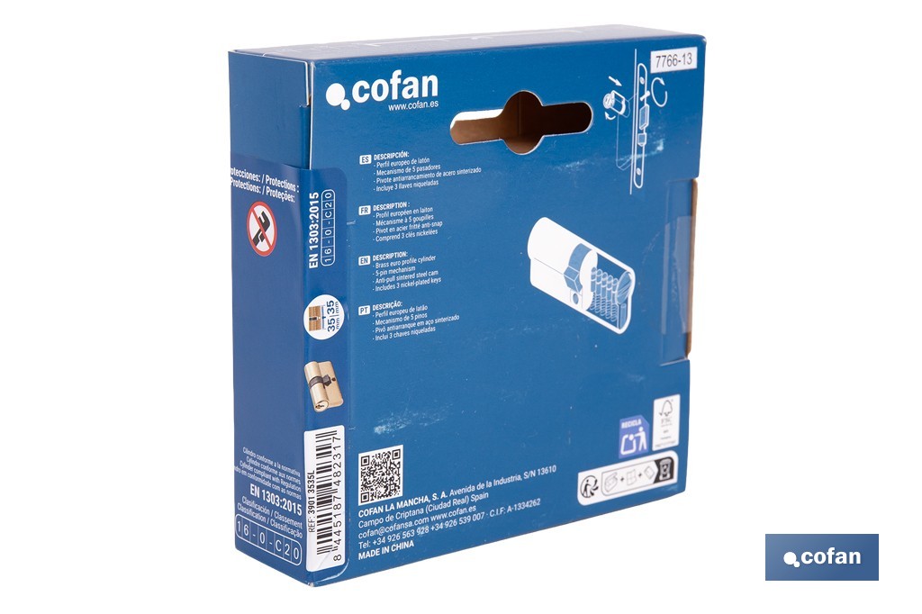 Cilindro de perfil europeo con acabado en latón | Disponible en diferentes medidas - Cofan