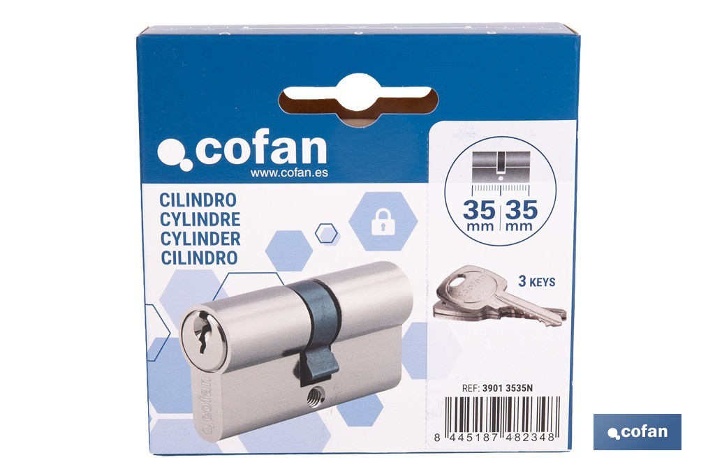Cilindro de perfil europeo con acabado en níquel | Disponible en diferentes medidas - Cofan